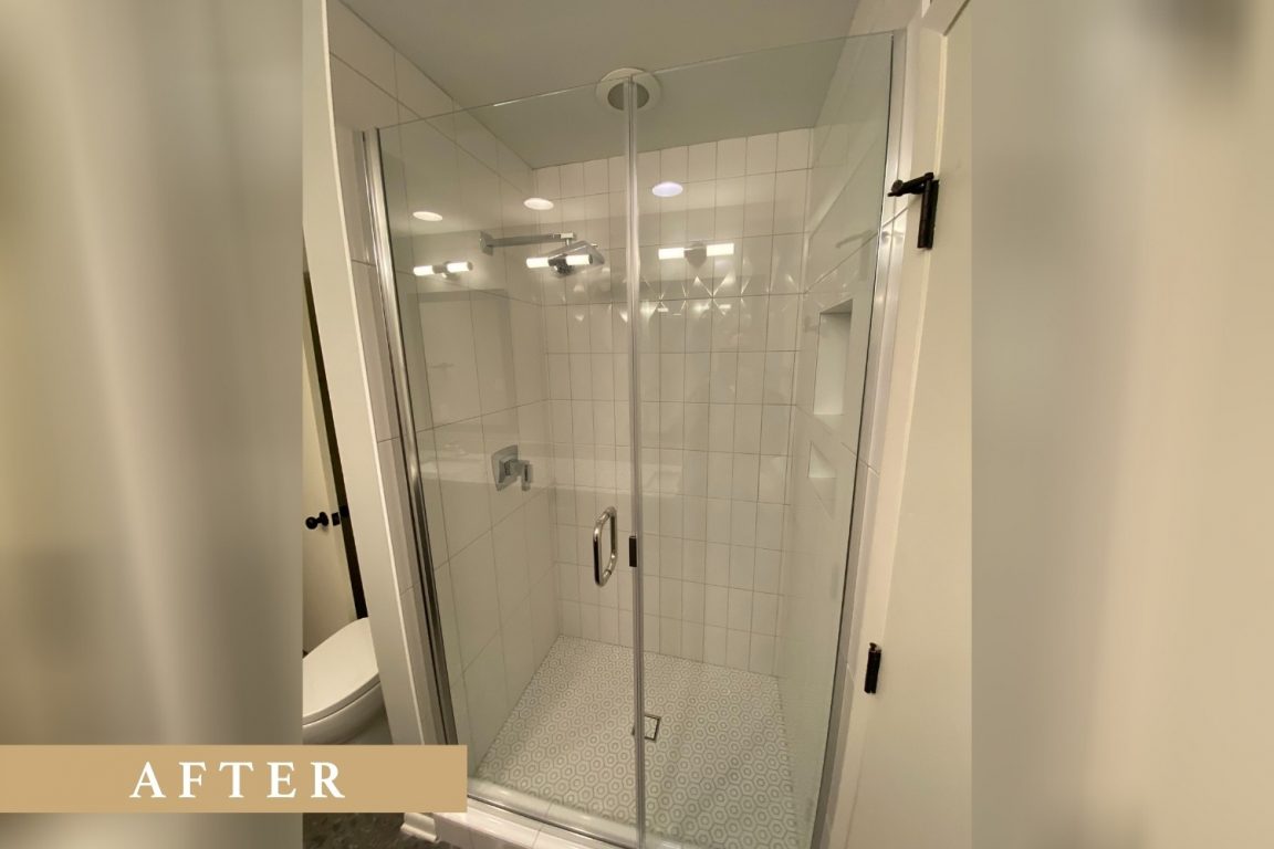 Bathroom shower remodel after shot glass doors